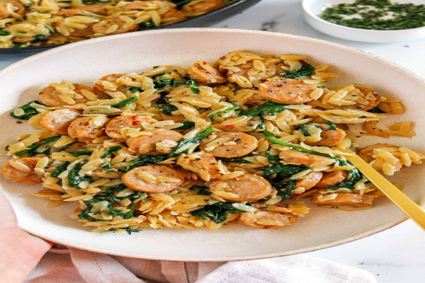 Creamy Chicken Sausage Orzo Skillet