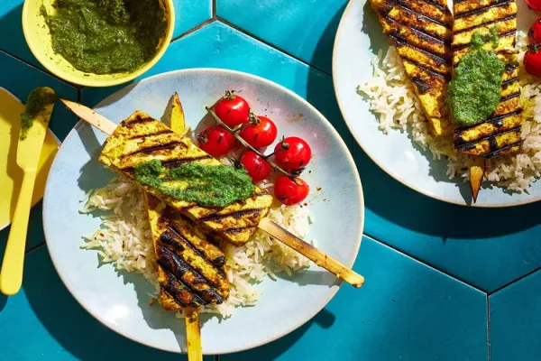 Grilled Coconut Curry Tofu Kebabs